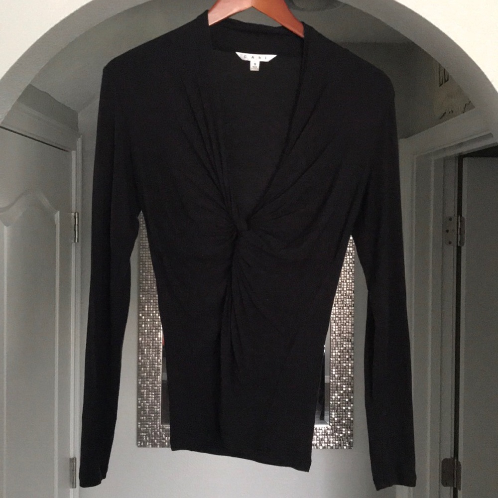 CAbi | black long sleeve collar twist top